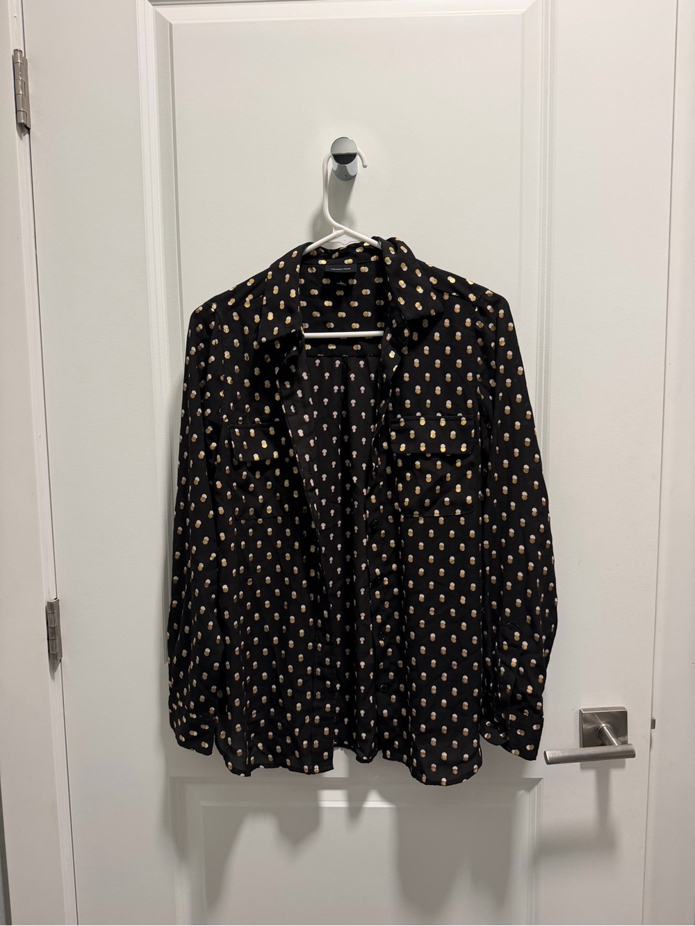 Who What Wear Black Button-Down Shirt with Gold Dot Print